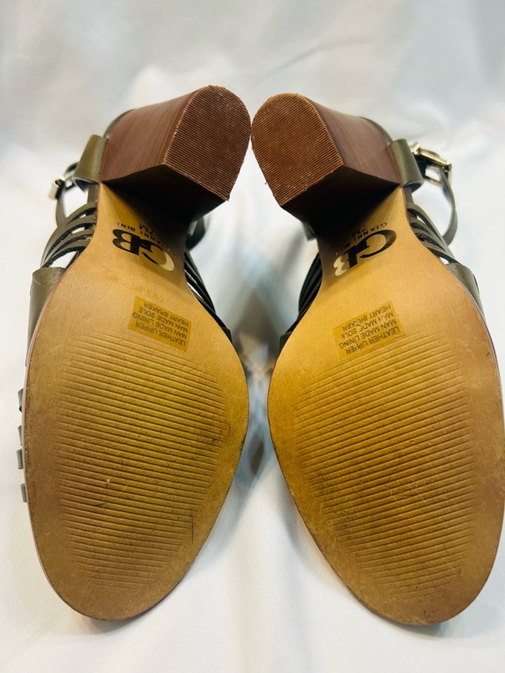 Gianni Bini Olive Woven Strappy Leather Heel Sandals - Picture 8 of 9